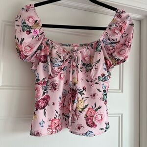 Blue Rain Pink Puff Sleeve Ruffled Blouse